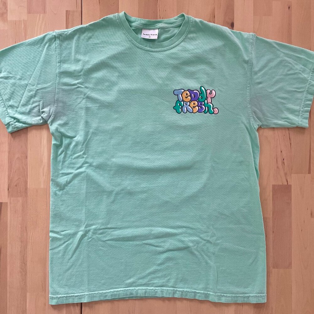 Teddy Fresh Mint Green Short Sleeve T-Shirt with Bubble Font Text Logo sz Medium